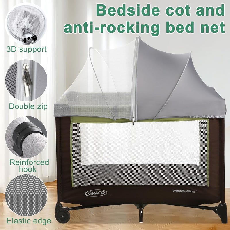 WANRU Pack N Play Tent Cover & Bassinet Canopy - Half-Blackout Breathable Mosquito Net with 2-Way Zipper for Bassinet, Travel Crib, Mini Crib & Playpen to Keep Cats Out (Gray-Large) - Image 5